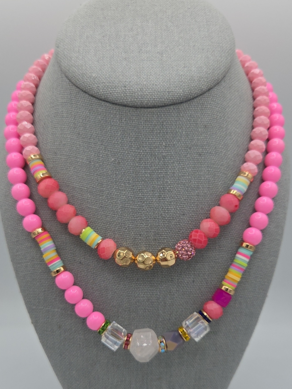 5 for $25! Pink Beaded Layered Necklace
